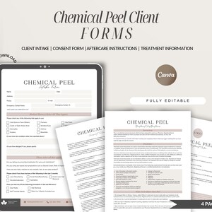 Chemical Peel Consultation Forms,Chemical Peel Intake Form,Chemical Peel Consent Form,Facial Consent Forms,Editable Esthetician Forms