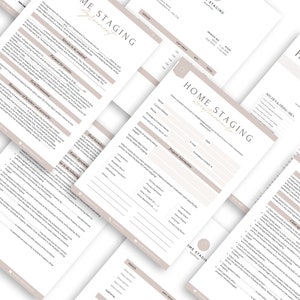 May include: A beige and white checklist for home staging with the title "Home Staging Checklist" and the words "Kitchen/Dining Area" and "Bathrooms" in the top right corner.
