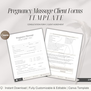 Pränatale Massage-Beratungsformulare, bearbeitbare Schwangerschaftsmassage-Formulare, Massagetherapie-Intake-Form, Masseur-Business-Forms-Vorlage