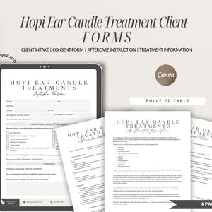 Puede incluir: Cuatro formularios imprimibles para tratamientos con velas para los oídos Hopi. Los formularios incluyen un formulario de admisión del cliente, un formulario de consentimiento, instrucciones de cuidado posterior e información sobre el tratamiento. Los formularios son totalmente editables y se pueden utilizar para una variedad de servicios de candling de oídos.