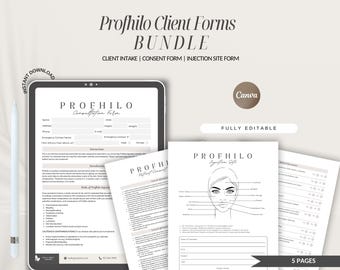 Profhilo Forms Bundle: Medspa Client Intake, Consent, Injection Site (Editable Canva Template)
