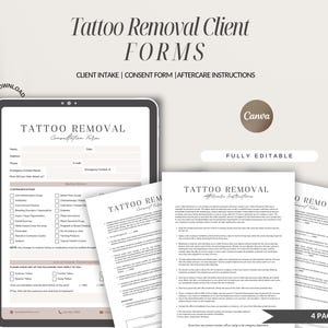 Tattoo Removal consultation Forms,Tattoo Removal Intake Form,Tattoo Removal Consent Form,Editable Laser Tattoo Removal Client Forms Bundle