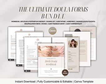 Doula Forms Bundle, Birth & Postpartum Templates (Canva)