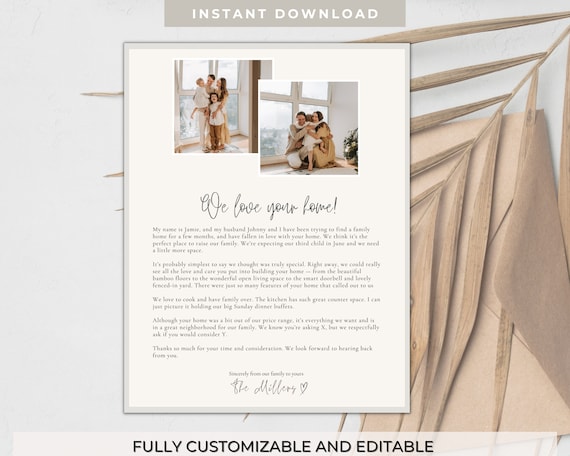 Editable Home Offer Letter Template, Real Estate Buyer Note (Canva Template)