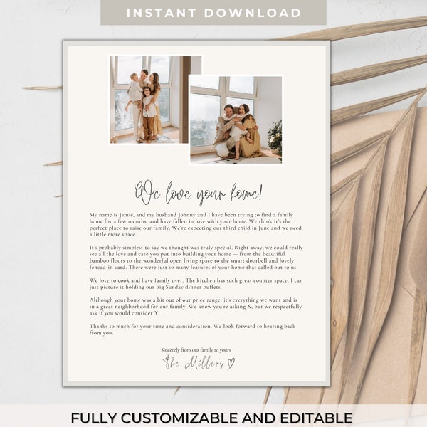 Home Love Letter Template,We Love Your Home Offer Letter to House Seller,Buying Home Realtor Note,Family Home Letter,Letter to Seller,CANVA