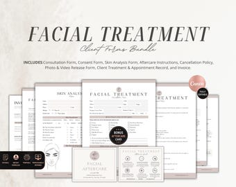 Esthetician Facial Forms Bundle, Skincare Consent, Canva Template (Digital Download)