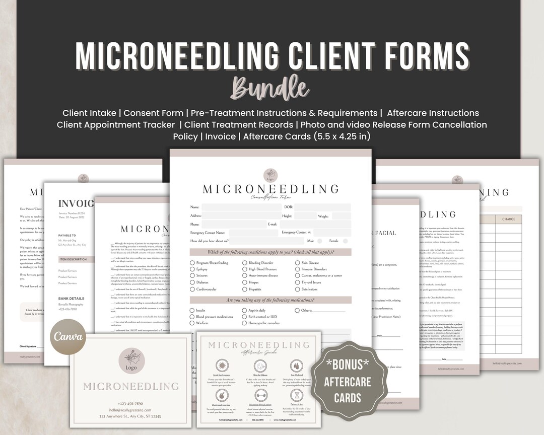 Editable Microneedling Forms Bundle, Client Intake, Aftercare (canva ...