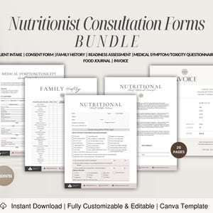 Nutritionist Consultation Forms,Nutritionist Client Intake Form,Health Coaching Forms,Dietitian Forms, Food Journal,Nutrition Tracker Bundle