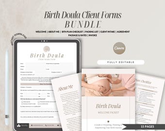 Birth Doula Forms Template Bundle, Client Intake, Service Agreement (Canva Editable, Digital Download)