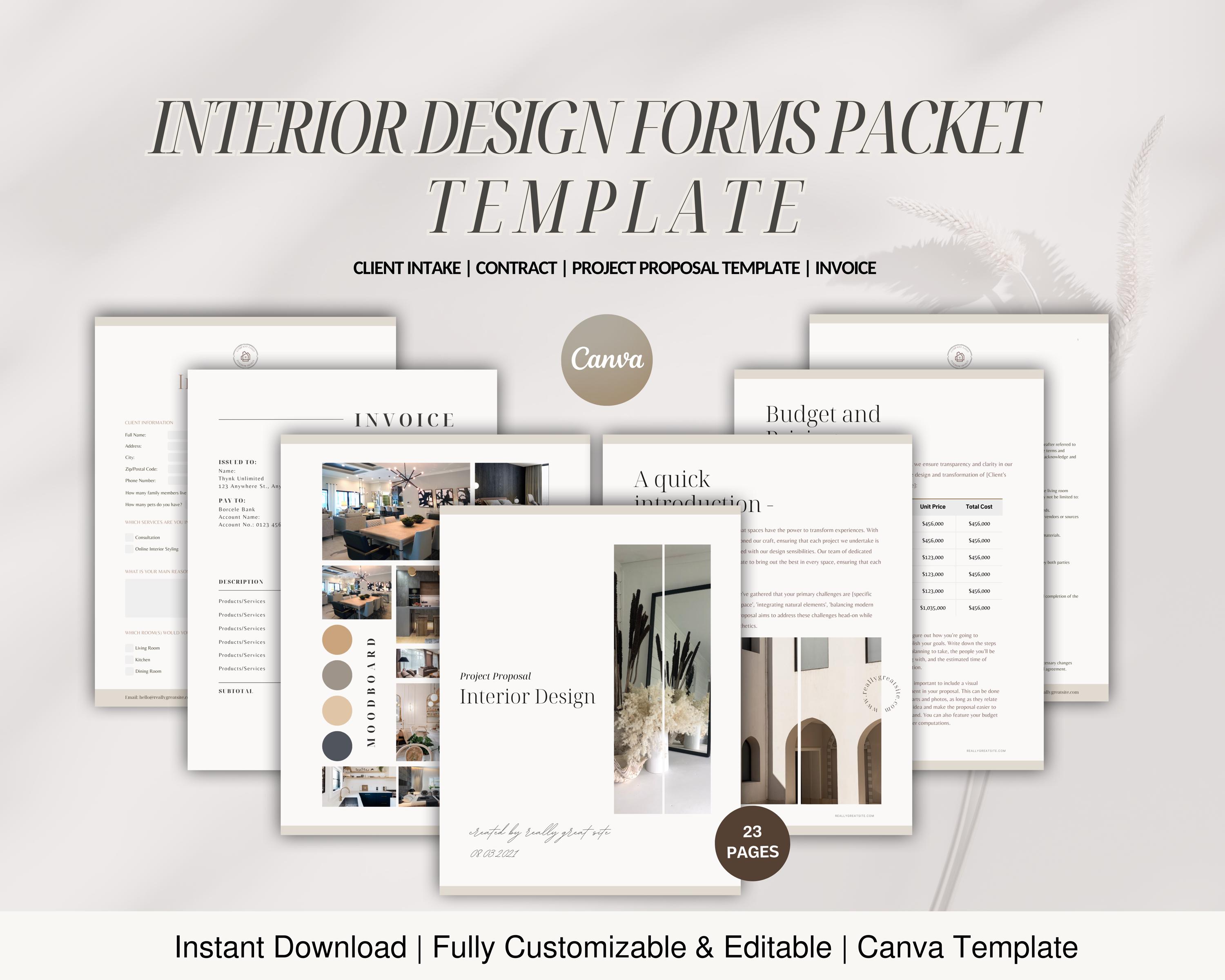 Interior Design Forms Packet Template, Client Intake, Contract (canva ...