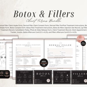 Mallpaket för Botox- och fillerformulär, samtyckesjournal för klientintag för sjuksköterskor, rådgivning om eftervård, behandlingsjournal, blankett för hudterapeut