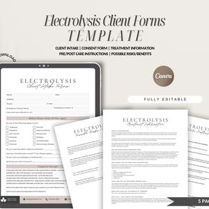 Formulaire de consultation et de consentement pour l'électrolyse,Formulaire d'électrolyse modifiable,Formulaires d'épilation,Formulaire de traitement d'électrolyse, Soin du visage