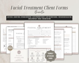Paquete de formularios faciales para esteticistas, consentimiento para el cuidado de la piel, plantilla de Canva (descarga digital)