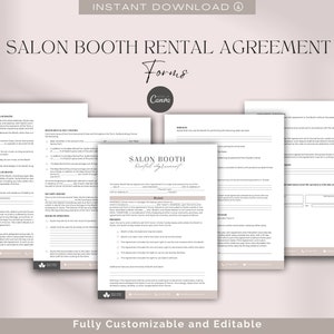 Editable Salon Booth Rental Contract, Professional Salon Booth Rental Contract,Spa Chair Lease, Salon Chair Rental, Beauty Shop Form