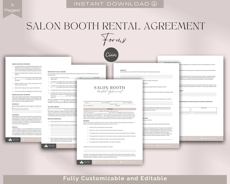 Editable Salon Booth Rental Contract, Professional Salon Booth Rental ...