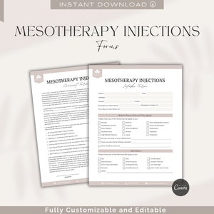 Editable Mesotherapy Consent and Consultation Forms, Mesotherapy Intake Form,Printable Esthetician Form, Facial Consultation Form