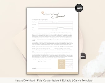 Formulario de acuerdo de adopción de mascotas editable y compra de animales (PDF)