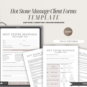 Hot Stone Massage Consultation and Consent Form,Editable Hot Stone Massage Client Forms, Massage Client Intake,Massage Client Consent Form