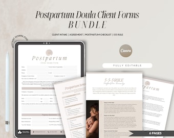 Editable Postpartum Doula Client Forms, Intake Agreement (Canva Template)