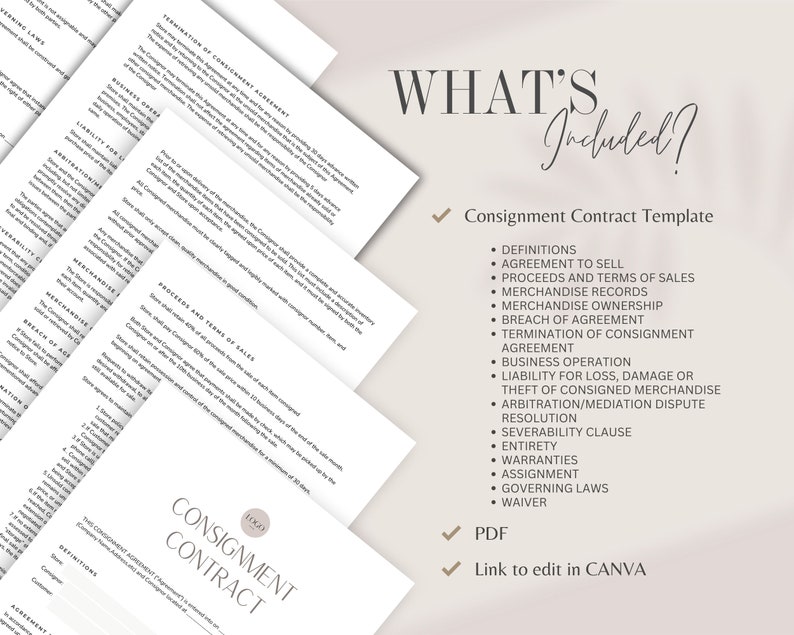Consignment Contract Template, Boutique Shop Agreement (PDF) - Etsy