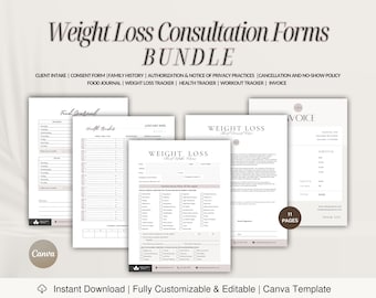 Weight Loss Consultation Forms Bundle, Editable Client Intake (Canva Template)