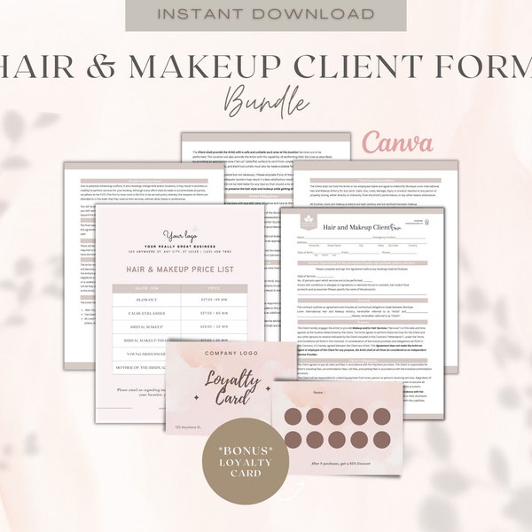 Hair and Makeup Client Form,Makeup Contract,Makeup Artist Forms,Bridal Hair Contract,Esthetician Forms,Makeup Artist,Wedding Contract,CANVA