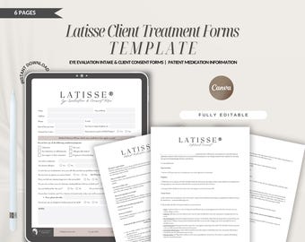Plantilla de formularios Latisse: Admisión, consentimiento y medicación en spa médico (Canva editable)