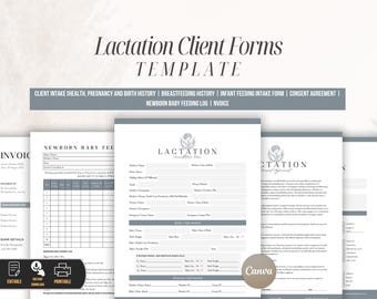 Paquete de formularios para clientas de lactancia, formularios editables para consultoras de lactancia, plantilla de formulario de consentimiento para apoyo a la lactancia materna, plantilla de evaluación posparto.