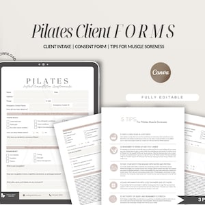 Pilates Consultation Forms, Pilates Health Questionnaire Forms,Editable Pilates Studio Forms,Pilates Studio Client Intake Form Template