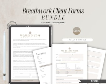 Formularios de admisión de clientes de Breathwork: Plantillas editables para profesionales del bienestar (Descarga en PDF de Canva)