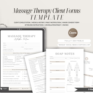 Massage Therapy Consultation Forms Bundle,Editable Massage Consent Form,Massage Intake Form,SOAP Notes,Spa Forms, Esthetician Templates