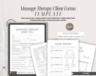 Massage Therapy Forms Bundle, Editable Spa Templates (Canva)