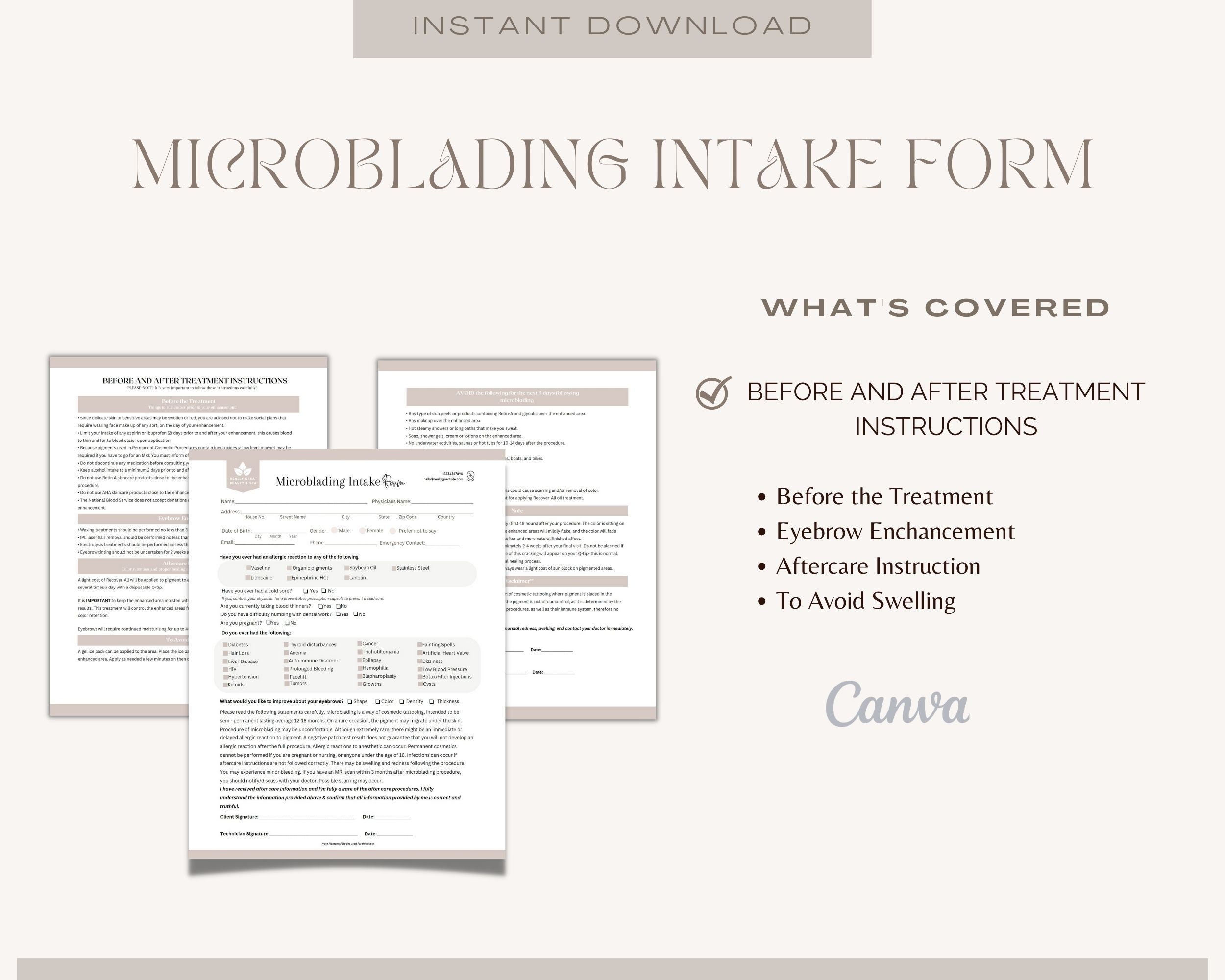 Microblading Intake Form,microblading Client Form,microblading Forms