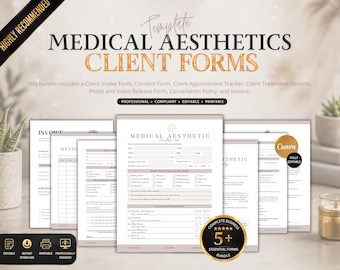Ensemble de formulaires médico-esthétiques pour les clients, modèle modifiable de formulaire d'admission des clients MedSpa, formulaires médicaux (CANVA)