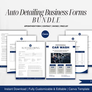 Pacote de formulários para detalhamento automotivo, contrato de serviço de detalhamento automotivo editável, contrato de detalhamento automotivo, formulário de agendamento para detalhamento móvel