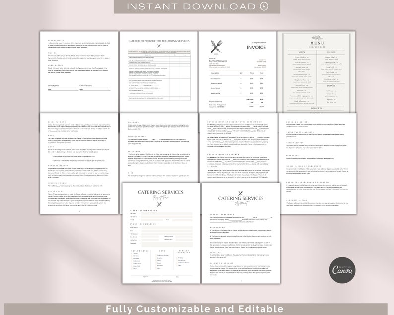 catering order bundle, catering template, editable... Editable Catering Services Forms Bundle (CANVA) - Etsy
