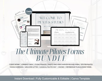 Formularios de Pilates Studio: Admisión de clientes, política y consentimiento (plantilla de Canva)