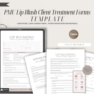 Lip Blush-Kundenbehandlungsformen, Lip Blush-Intake-Formulare, PMU Lip Blush-Zustimmungsformulare, bearbeitbare halb permanente Lip Blush-Beratungsformulare