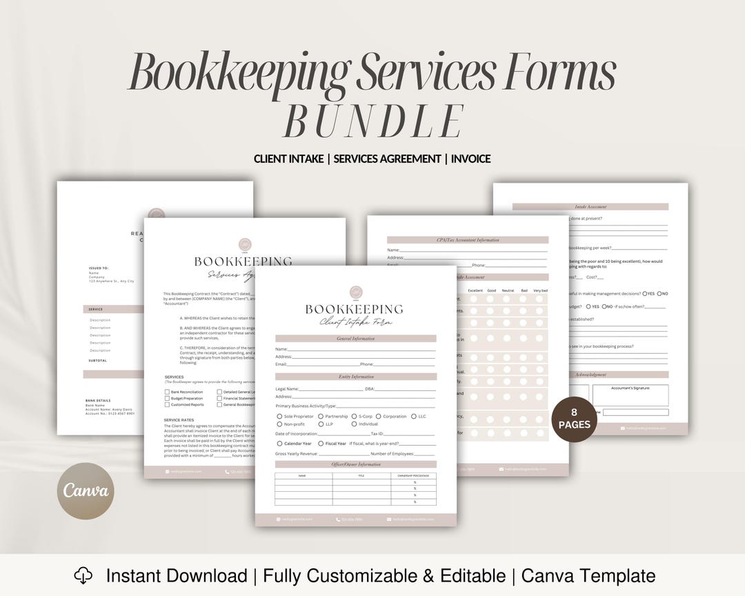 Bookkeeping Services Agreement,freelance Bookkeeper Contract,editable ...