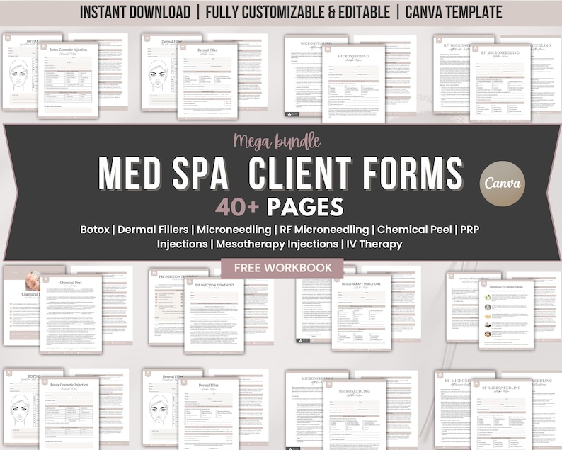 Med Spa Client Forms Bundle,Client Intake Forms, Medical History Questionnaire, Consent Forms, Treatment Records, Aftercare Instructions imagen 1