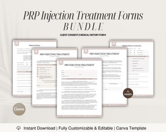 Formularios de consentimiento, tratamiento y consulta para plasma rico en plaquetas (PRP) / Formulario de admisión de clientes para el tratamiento facial vampiro / Formularios del spa médico