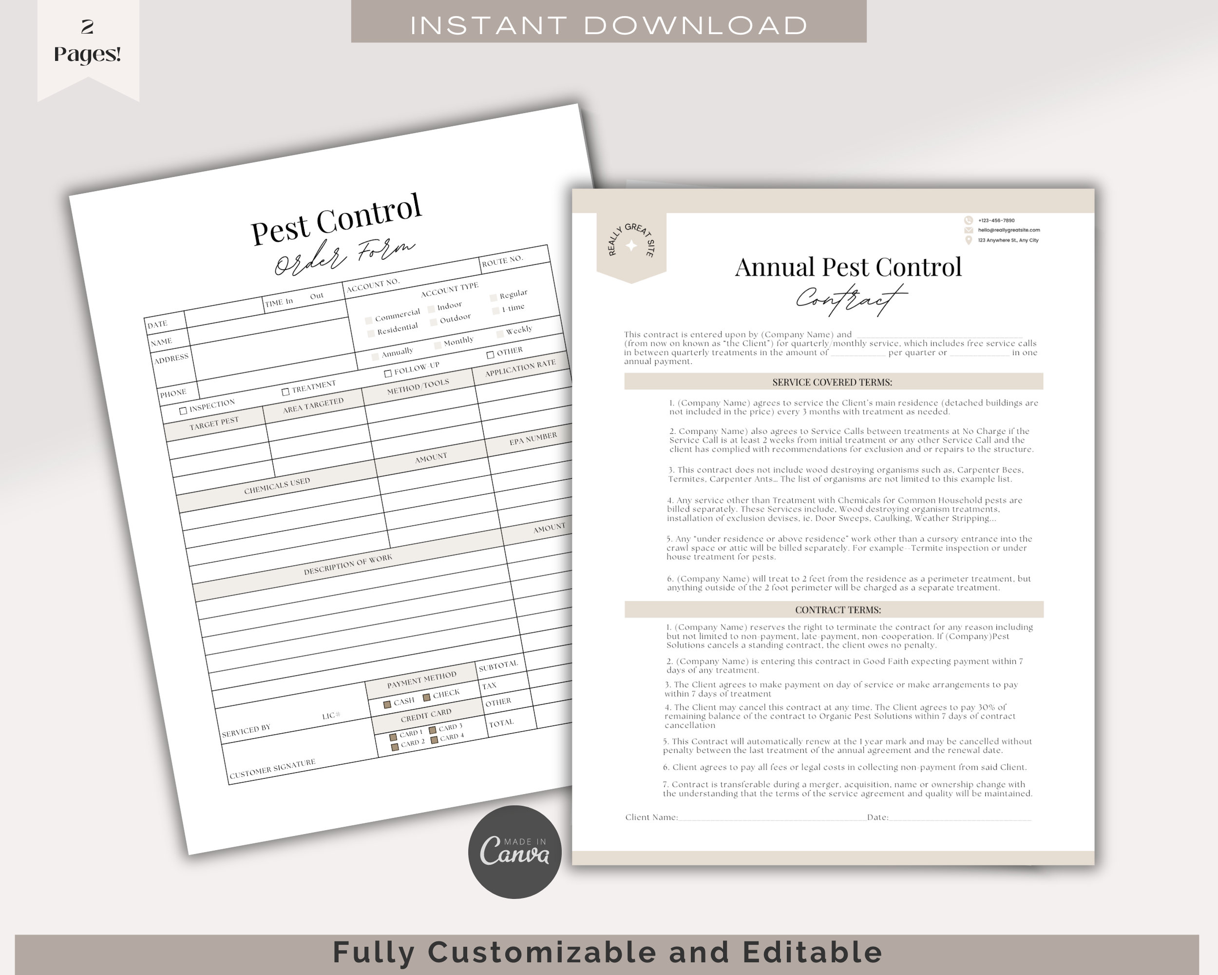 Editable Pest Control Contract, Pest Control Service Agreement ...
