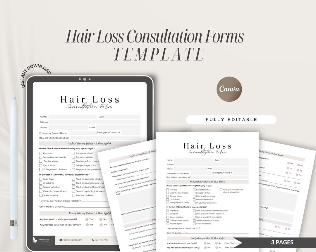 Hair Loss Consultation Forms, Editable Medi Spa Client Intake (canva ...