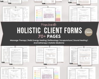 Plantillas de formularios holísticos para clientes: terapia de masajes, reiki y acupuntura (Canva)