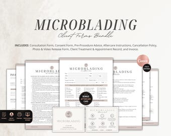 Microblading Client Forms Bundle Including Client Intake Form, Medical History Questionnaire, Consent Form, Aftercare Instructions