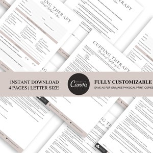 May include: A printable document with the title "Cupping Therapy Client Intake Form". The document includes sections for client information, medical history, and consent.