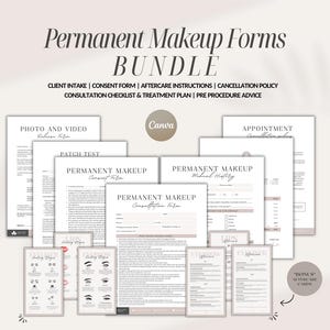 Permanent Makeup Forms, PMU Client Sheets, Microblading Template, Cosmetic Tattoo Consent, Brow Aftercare,PMU Consultation Forms Bundle