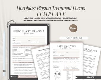 Fibroblast Plasma Intake and Consultation Forms, Fibroblast Consent Form,Plasma Treatment Information, Aftercare,Esthetician Consent forms