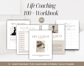 Life Coaching Workbook, Self-Care Templates, Canva Editable (Digital Download)