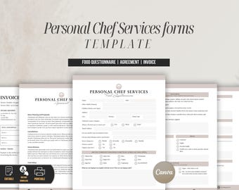 Paquete de formularios para clientes de servicios de chef personal, contrato de chef privado, plantilla de acuerdo de servicio de preparación de comidas, contrato de servicio gourmet